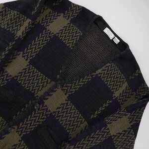 Vintage Sears Mens Cardigan Sweater Medium Green Purple Plaid Acrylic V-Neck 90s